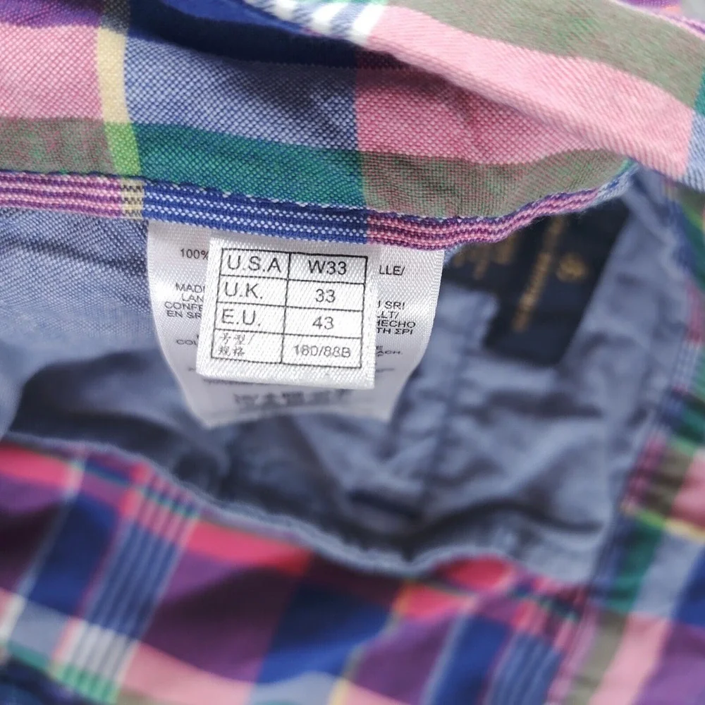 Brooks Brothers Shorts Mens 33 Pink Cotton Plaid Flat Front Slash Pockets Chino